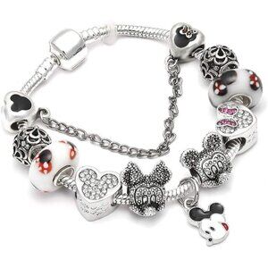 Women Silver Cartoon Mouse Theme Silver Charms Bracelet